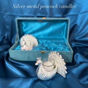 Silver Elegance Metal Peacock Candle Stand (SET OF 2 PCS)