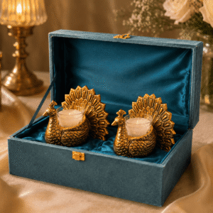 Golden Elegance Metal Peacock Candle Stand (SET OF 2 PCS)