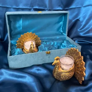 Golden Elegance Metal Peacock Candle Stand (SET OF 2 PCS)