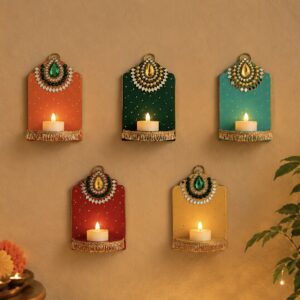 kundan design jharokha tealight holders (hanging)(set of 5 pieces)
