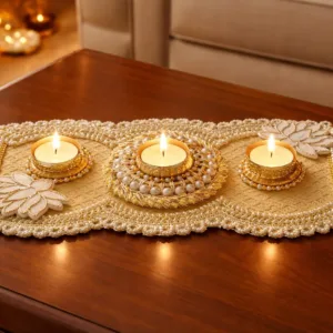 Elegant ivory & gold table decor mat