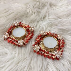 Red frill tealight holder-set of 2 pcs