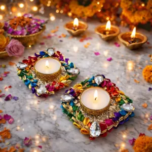 Colourful frill tealight holder (1 piece)