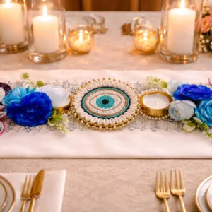 blue evil eye table runner