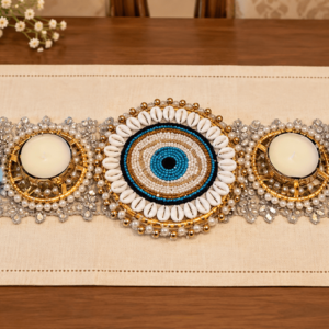 blue evil eye table runner