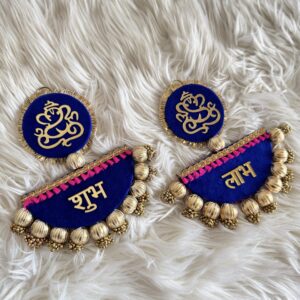 Reversible blue and patola pink shubh labh