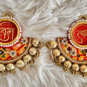 Red banarasi with patola print shubh labh