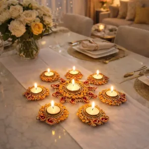 Yellow traditional decorative rangoli