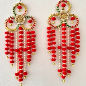 Red pompom hangings (pair)
