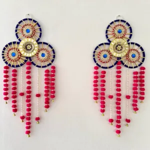 Blue ring & pink pompom hangings (pair)