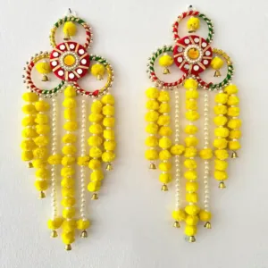 Yellow pompom hangings (pair)