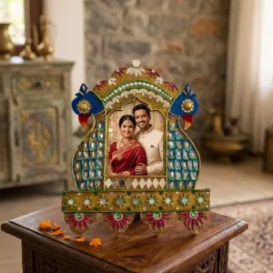 Traditional dual peacock wooden jharokha/photo frame