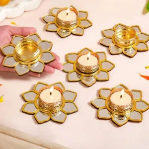 Elegant gold and mirror flower tealight holder (1 piece)