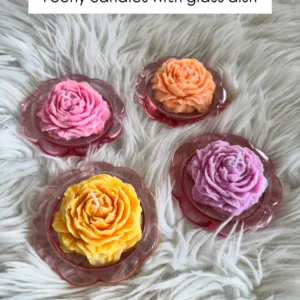 Peony candle with flower glass dish (1 piece)
