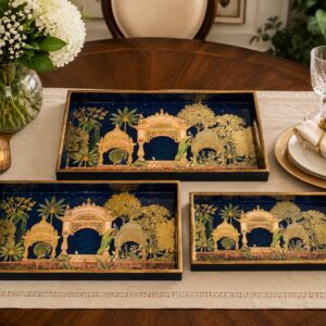 Royal Dark Blue Rajwadi Tray Set (set of 3 pcs)