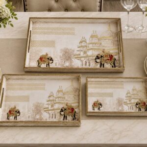 Ivory Elephant Rajwadi Tray Set (set of 3 pcs)