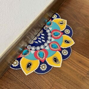 Designer Border Wooden Rangoli/Mat (1 piece)-Blue gem