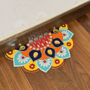Designer Border Wooden Rangoli/Mat (1 piece)-Yellow gem