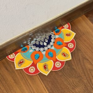 Designer Border Wooden Rangoli/Mat (1 piece)-Blue gem