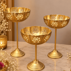 Elegant Gold Lotus Urli Stand Set (set of 3)