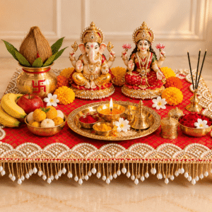 Royal Red Banarasi Puja Chowki