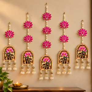 Royal Lotus & Elephant Hangings – Set of 5